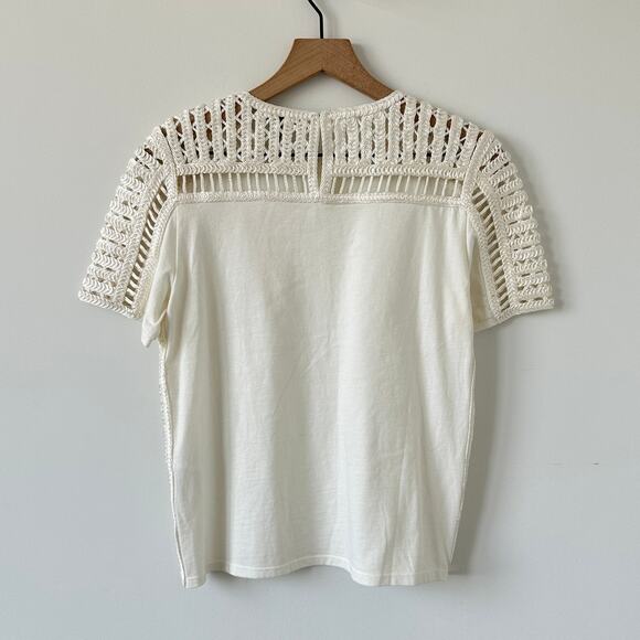 Maje Titre White Crochet Short Sleeve Top Size M - Picture 5 of 12